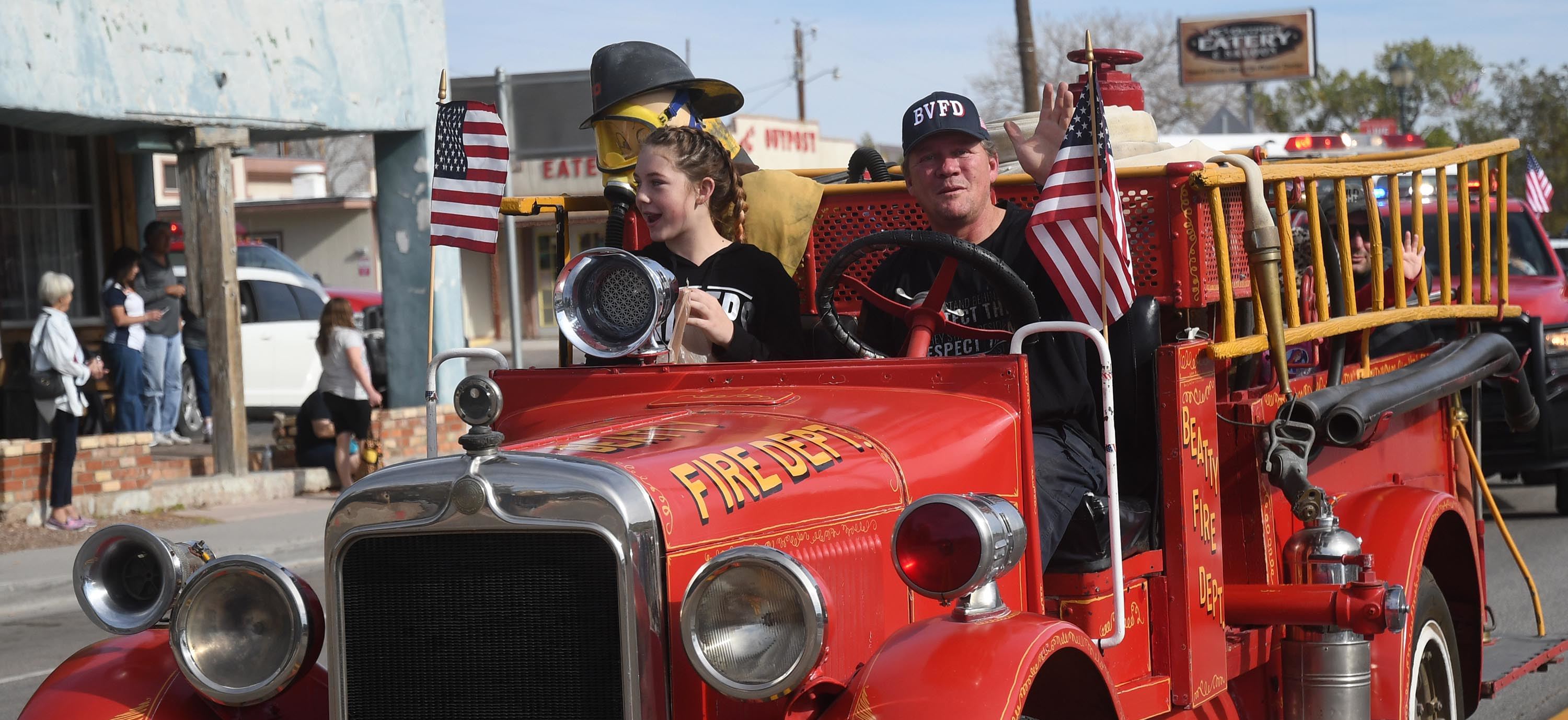 Beatty Volunteer Fire Department antique fire truck in the Beatty Days parade